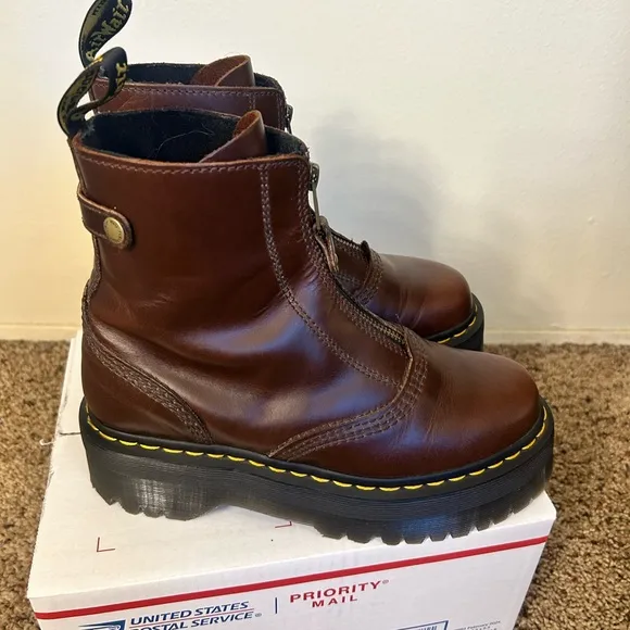 Dr. Martens zip front brown platform boots