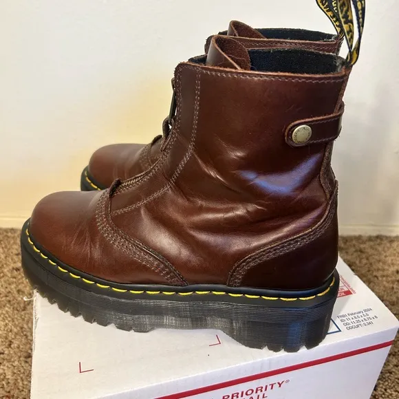Dr. Martens zip front brown platform boots