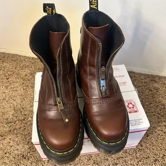 Dr. Martens zip front brown platform boots