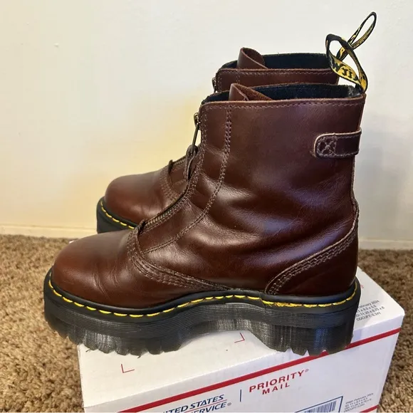 Dr. Martens zip front brown platform boots