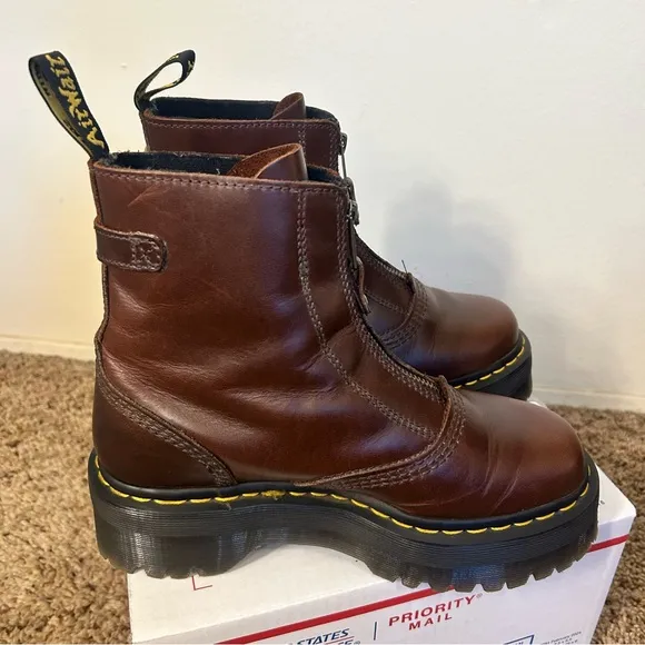 Dr. Martens zip front brown platform boots
