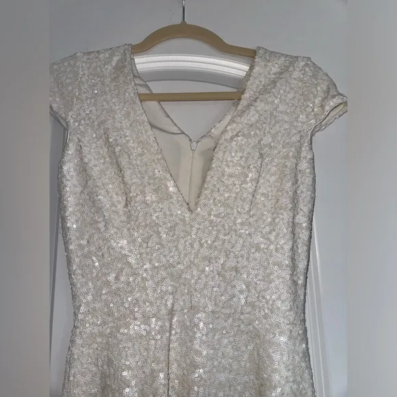 Dress the Population Zoe Ivory Sequin Mini Dress EUC Cream White