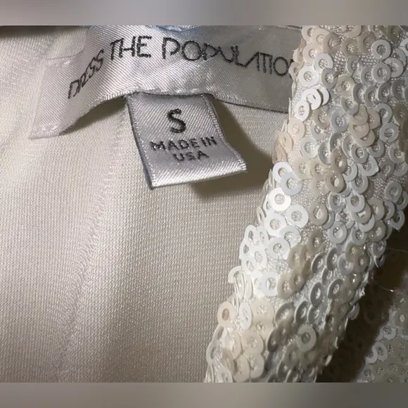 Dress the Population Zoe Ivory Sequin Mini Dress EUC Cream White
