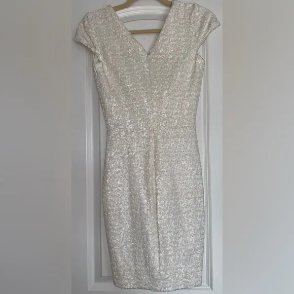 Dress the Population Zoe Ivory Sequin Mini Dress EUC Cream White