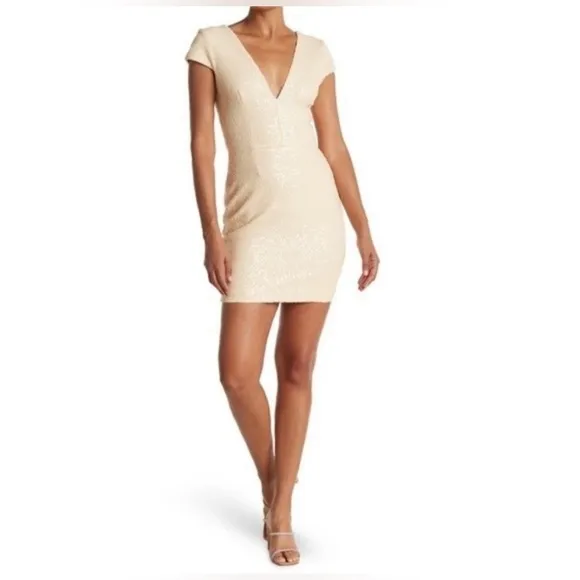 Dress the Population Zoe Ivory Sequin Mini Dress EUC Cream White