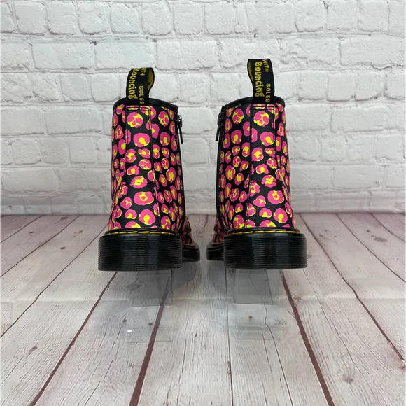 Dr.Martens 1460 Pink Leopard Hydro Leather Lace Up Boots Girls Youth Size 3