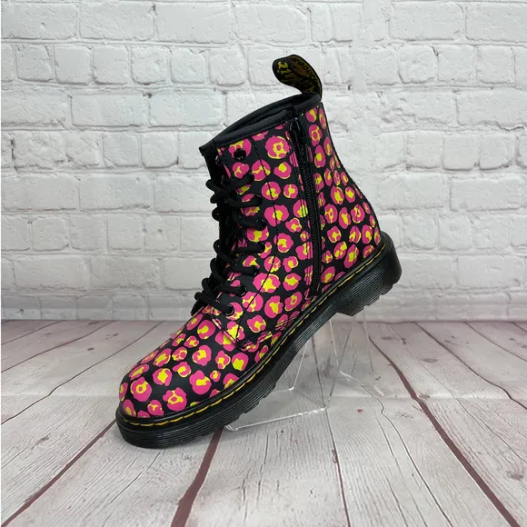 Dr.Martens 1460 Pink Leopard Hydro Leather Lace Up Boots Girls Youth Size 3