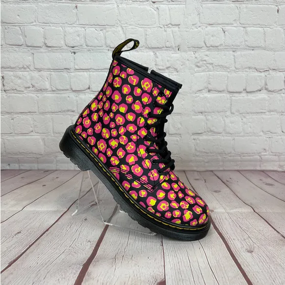 Dr.Martens 1460 Pink Leopard Hydro Leather Lace Up Boots Girls Youth Size 3