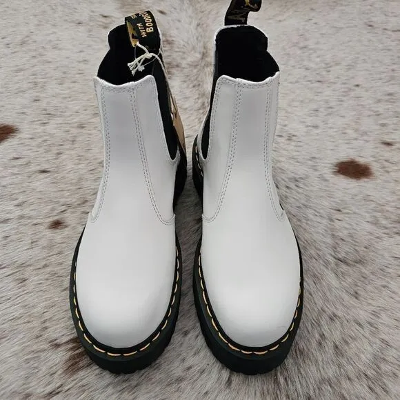 Dr. Martens 2976 Quad Smooth Leather Platform Chelsea Boot in White NEW