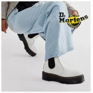 Dr. Martens 2976 Quad Smooth Leather Platform Chelsea Boot in White NEW