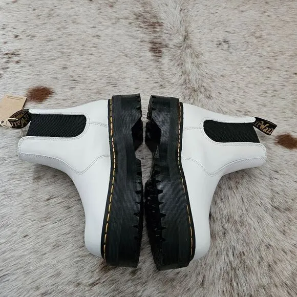 Dr. Martens 2976 Quad Smooth Leather Platform Chelsea Boot in White NEW