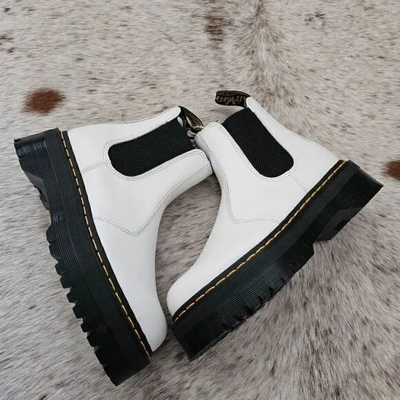 Dr. Martens 2976 Quad Smooth Leather Platform Chelsea Boot in White NEW