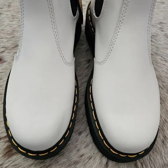 Dr. Martens 2976 Quad Smooth Leather Platform Chelsea Boot in White NEW