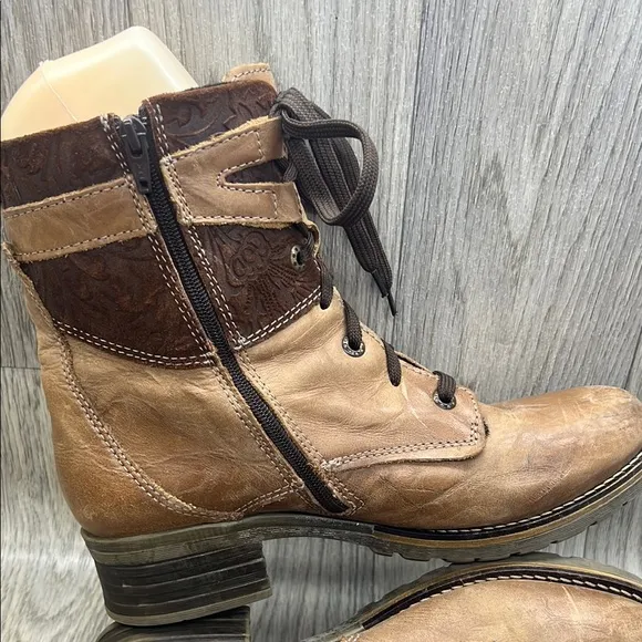 Dromedaris Kara Leather Combat Comfort Lined Boots Taupe