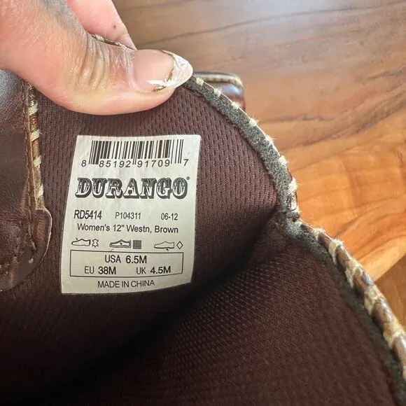 Durango Crush 12” Womens Brown Leather Sew‎ Sassy Western Embroidered Boots