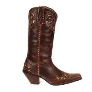 Durango Crush 12” Womens Brown Leather Sew‎ Sassy Western Embroidered Boots