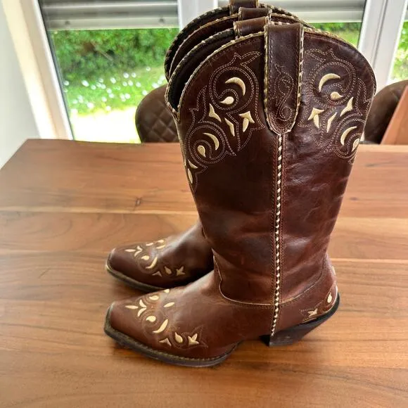 Durango Crush 12” Womens Brown Leather Sew‎ Sassy Western Embroidered Boots