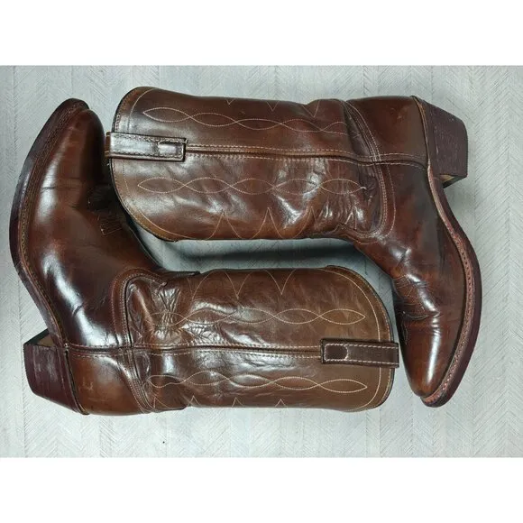 Durango Mens Boots Western Cowboy Brown Leather 10.5D Pull Straps Vintage USA