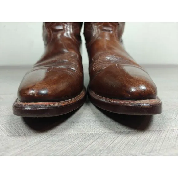 Durango Mens Boots Western Cowboy Brown Leather 10.5D Pull Straps Vintage USA