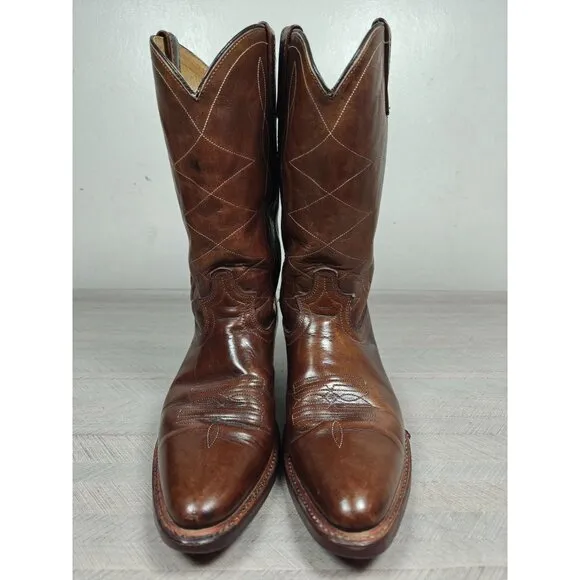 Durango Mens Boots Western Cowboy Brown Leather 10.5D Pull Straps Vintage USA