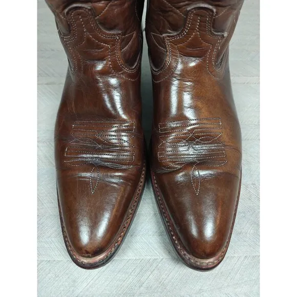 Durango Mens Boots Western Cowboy Brown Leather 10.5D Pull Straps Vintage USA
