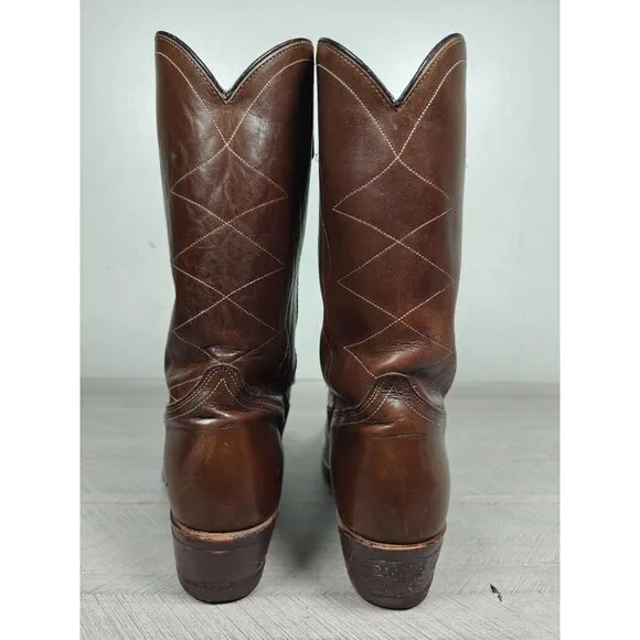 Durango Mens Boots Western Cowboy Brown Leather 10.5D Pull Straps Vintage USA