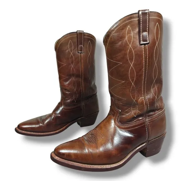 Durango Mens Boots Western Cowboy Brown Leather 10.5D Pull Straps Vintage USA