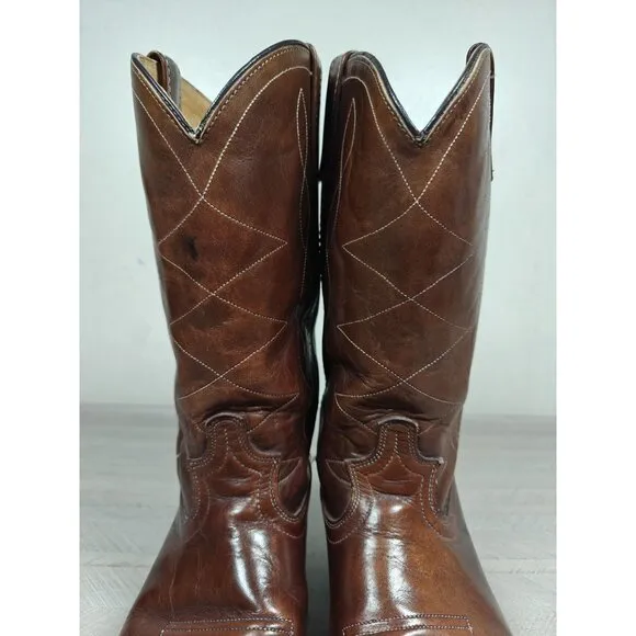 Durango Mens Boots Western Cowboy Brown Leather 10.5D Pull Straps Vintage USA