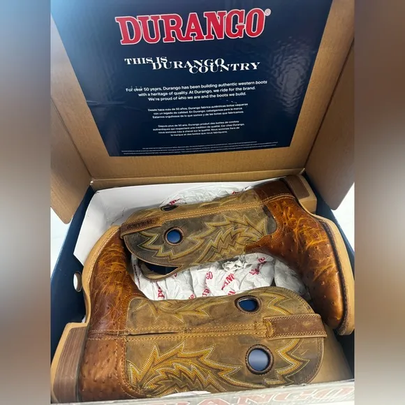 Durango Rebel Pro Tobacco Full-Quill Ostrich Western Men’s Boots Sz.7M NWB
