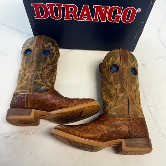 Durango Rebel Pro Tobacco Full-Quill Ostrich Western Men’s Boots Sz.7M NWB