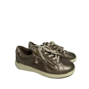 Earth Etta Metallic Gold Leather Comfort Lace Up Perforated Sneakers Shoes SZ 8