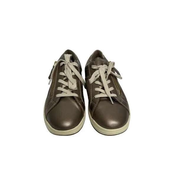 Earth Etta Metallic Gold Leather Comfort Lace Up Perforated Sneakers Shoes SZ 8