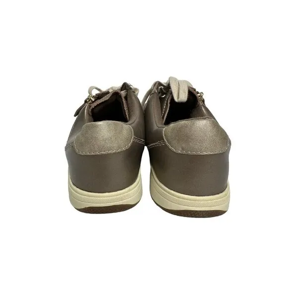 Earth Etta Metallic Gold Leather Comfort Lace Up Perforated Sneakers Shoes SZ 8