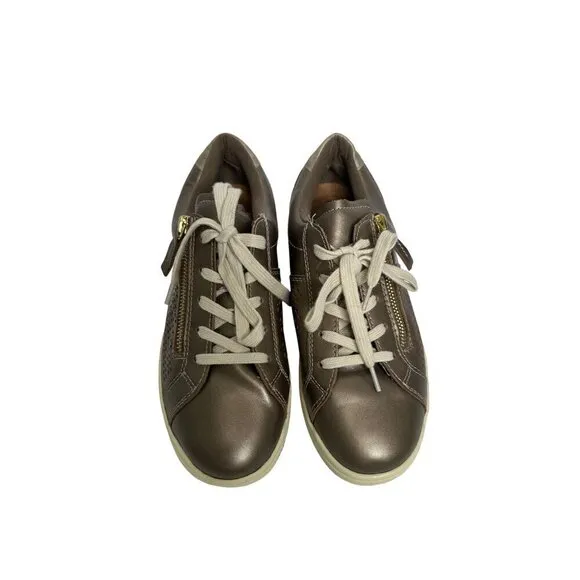 Earth Etta Metallic Gold Leather Comfort Lace Up Perforated Sneakers Shoes SZ 8