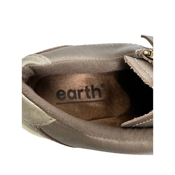 Earth Etta Metallic Gold Leather Comfort Lace Up Perforated Sneakers Shoes SZ 8