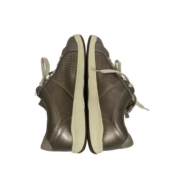 Earth Etta Metallic Gold Leather Comfort Lace Up Perforated Sneakers Shoes SZ 8