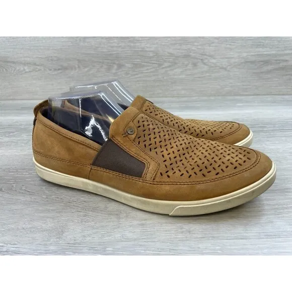 Ecco Collin 53588402112 Men's 9 Brown Perforated Leather Slip-On Casual Sneaker