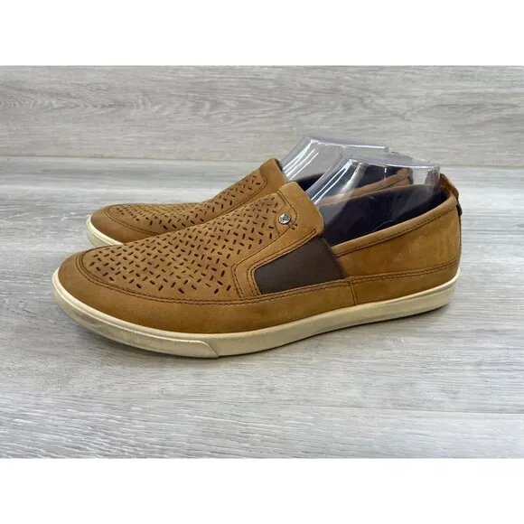 Ecco Collin 53588402112 Men's 9 Brown Perforated Leather Slip-On Casual Sneaker