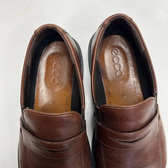 ECCO Loafers Men's Brown Leather Penny Loafers Size 11 US EU 45 Slip On Shoes