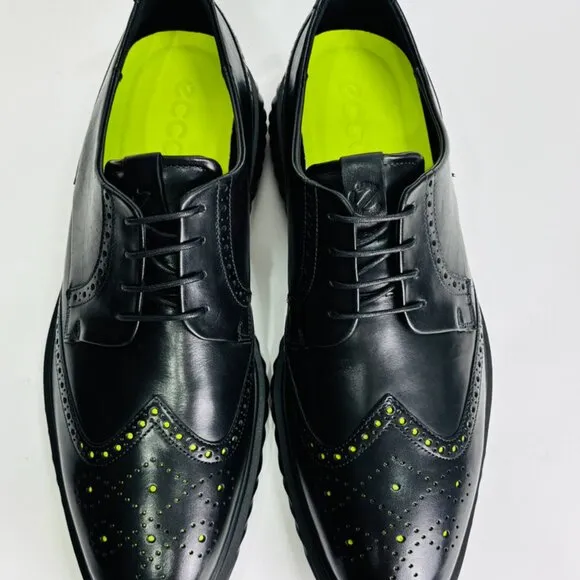 ECCO Men's St.1 Hybrid Lite Black Wingtip Leather Dress Shoes EU 48 Size 14