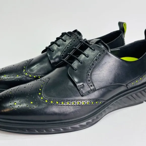 ECCO Men's St.1 Hybrid Lite Black Wingtip Leather Dress Shoes EU 48 Size 14