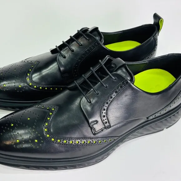 ECCO Men's St.1 Hybrid Lite Black Wingtip Leather Dress Shoes EU 48 Size 14