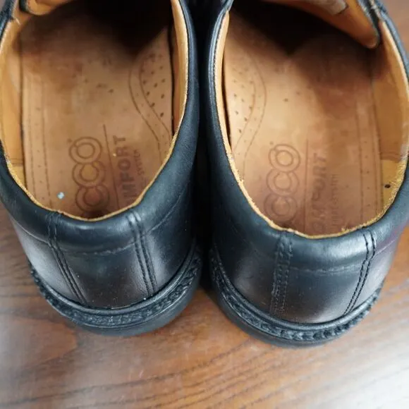 Ecco Shoes Mens Size 41 H /  7 - 7.5 Black Leather Comfort Lace Up Casual Oxford