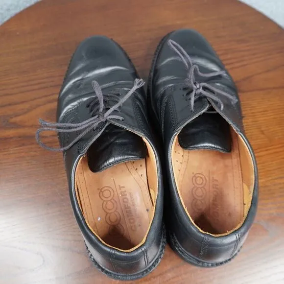 Ecco Shoes Mens Size 41 H /  7 - 7.5 Black Leather Comfort Lace Up Casual Oxford