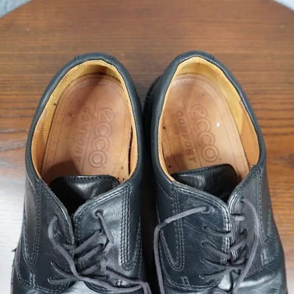 Ecco Shoes Mens Size 41 H /  7 - 7.5 Black Leather Comfort Lace Up Casual Oxford