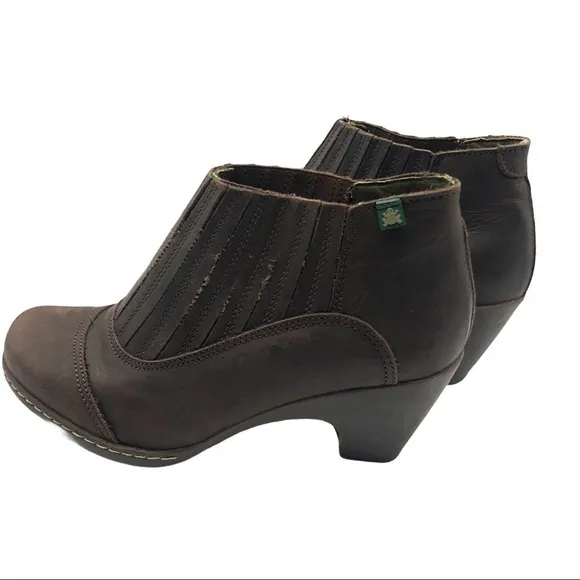 El Naturalista Brown Leather Slip On Heeled Ankle Boots Size 7