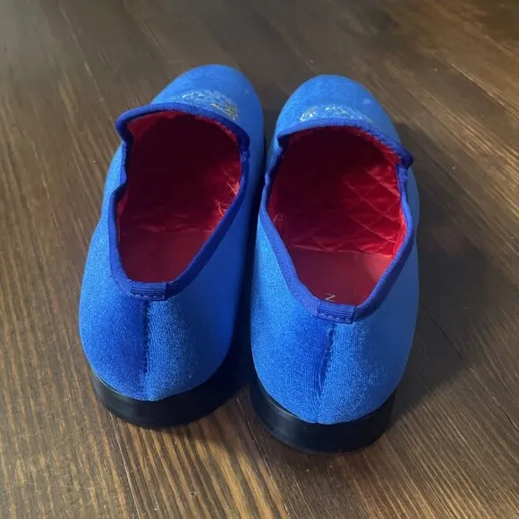 ELANROMAN Loafers Men Velvet Shoes Fashion Embroidered Size 46 (Size 13) Blue
