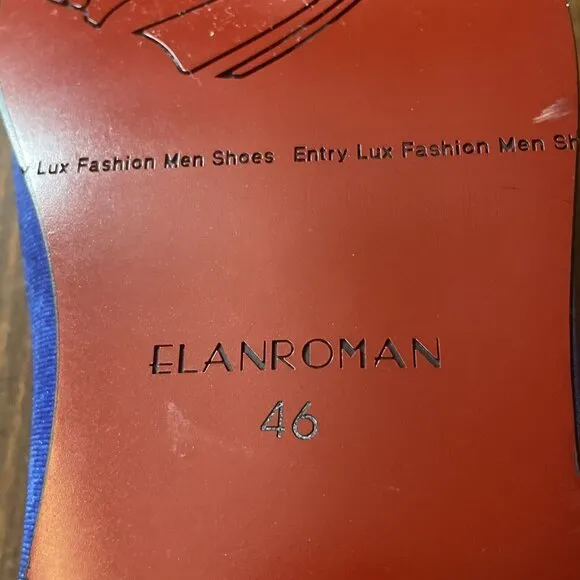 ELANROMAN Loafers Men Velvet Shoes Fashion Embroidered Size 46 (Size 13) Blue