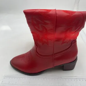 Embroidered Western Boots for Women Cowboy Boots Wide Mid Calf Western Boot Red