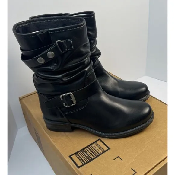 Eric Michael Womens Black Leather Pull On Moto Laguna Boot Size EU 38